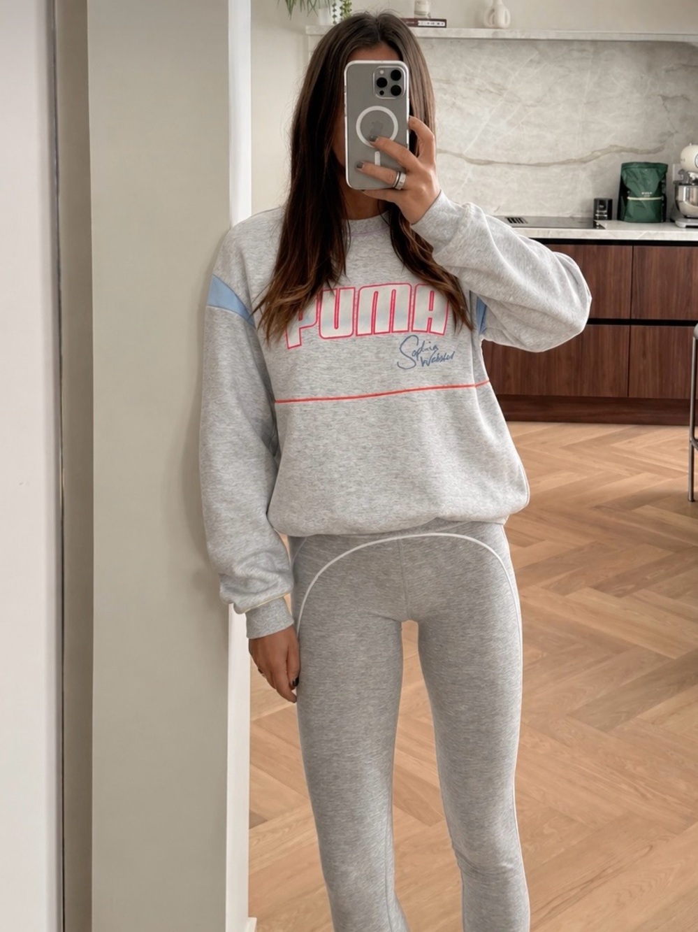 Puma x Sophia Webster Graphic Sweatshirt Grey Neon Logo Cozy Crewneck